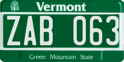 VT license plate ZAB063