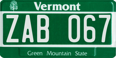 VT license plate ZAB067