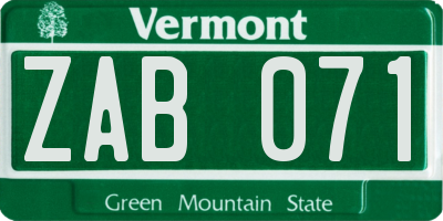 VT license plate ZAB071