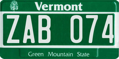 VT license plate ZAB074