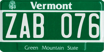 VT license plate ZAB076