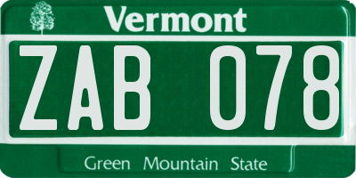 VT license plate ZAB078