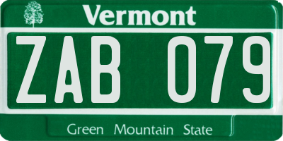 VT license plate ZAB079