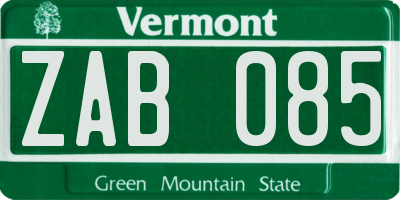 VT license plate ZAB085