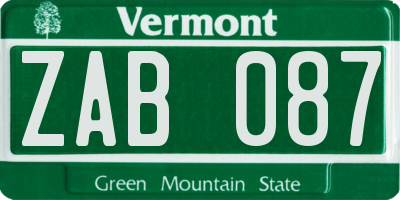 VT license plate ZAB087