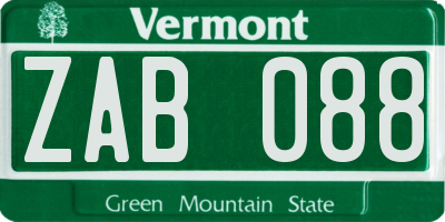 VT license plate ZAB088