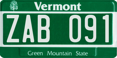 VT license plate ZAB091