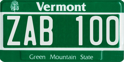 VT license plate ZAB100