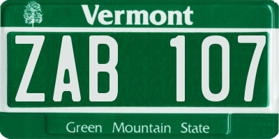 VT license plate ZAB107