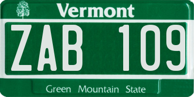VT license plate ZAB109