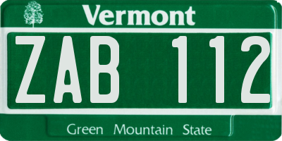 VT license plate ZAB112