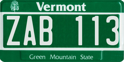 VT license plate ZAB113