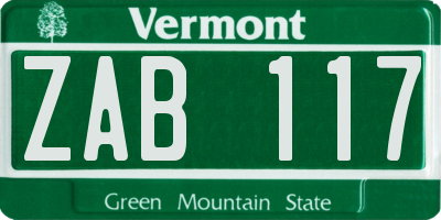 VT license plate ZAB117