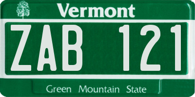 VT license plate ZAB121