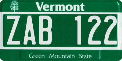 VT license plate ZAB122