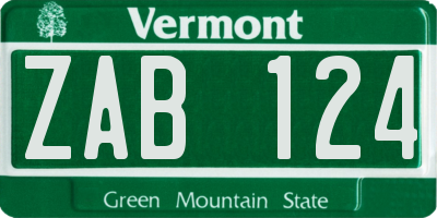 VT license plate ZAB124