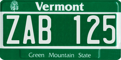 VT license plate ZAB125