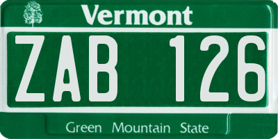 VT license plate ZAB126