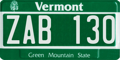 VT license plate ZAB130