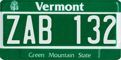 VT license plate ZAB132