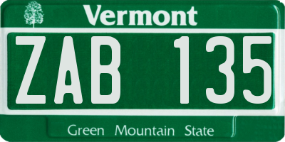 VT license plate ZAB135