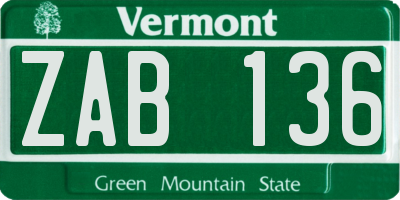 VT license plate ZAB136