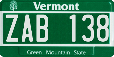 VT license plate ZAB138