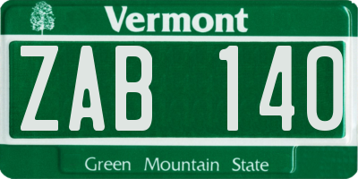 VT license plate ZAB140