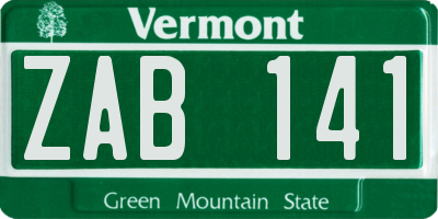 VT license plate ZAB141