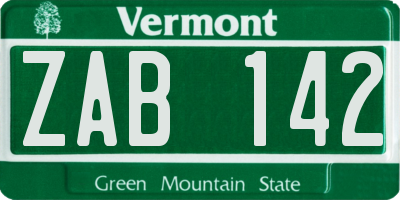 VT license plate ZAB142