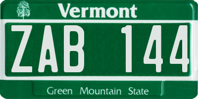 VT license plate ZAB144