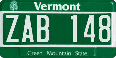 VT license plate ZAB148