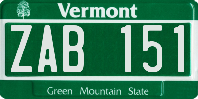 VT license plate ZAB151