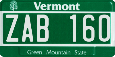 VT license plate ZAB160