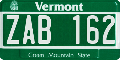 VT license plate ZAB162