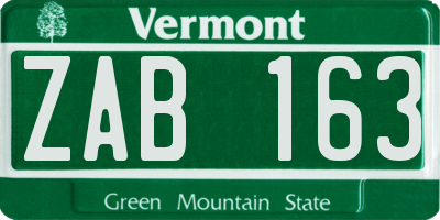 VT license plate ZAB163