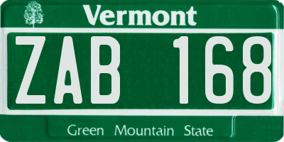 VT license plate ZAB168
