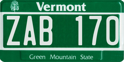 VT license plate ZAB170