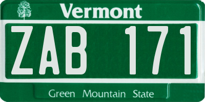 VT license plate ZAB171