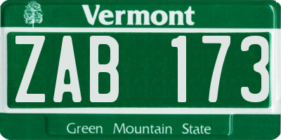 VT license plate ZAB173