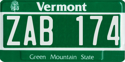 VT license plate ZAB174