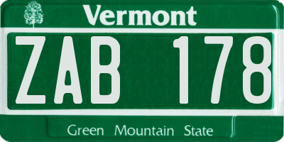 VT license plate ZAB178