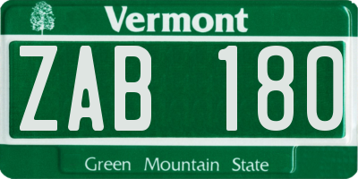 VT license plate ZAB180