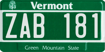 VT license plate ZAB181
