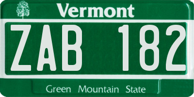VT license plate ZAB182