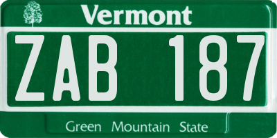 VT license plate ZAB187