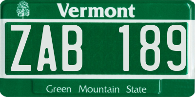 VT license plate ZAB189