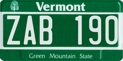 VT license plate ZAB190