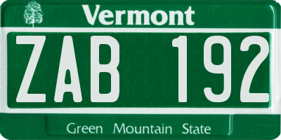 VT license plate ZAB192