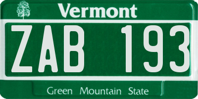 VT license plate ZAB193